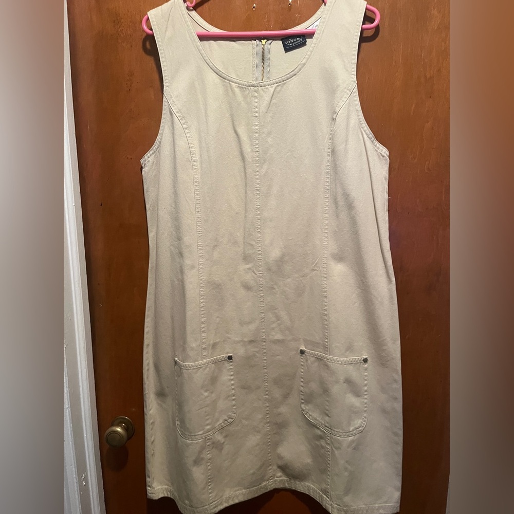 Sonoma Cream Sheath Midi Dress Sleeveless Crew Neck